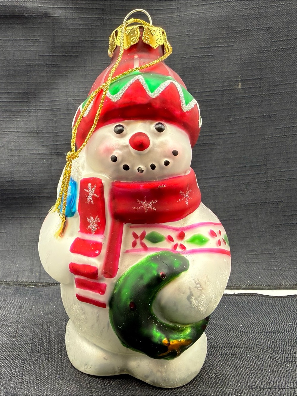 Festive Snowman Ornament with Red Hat and Scarf
